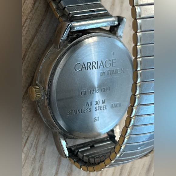 Carriage Ladies Watch Indiglo White Dial Two Tone Stretch Stainless Bracelet - Picture 7 of 8